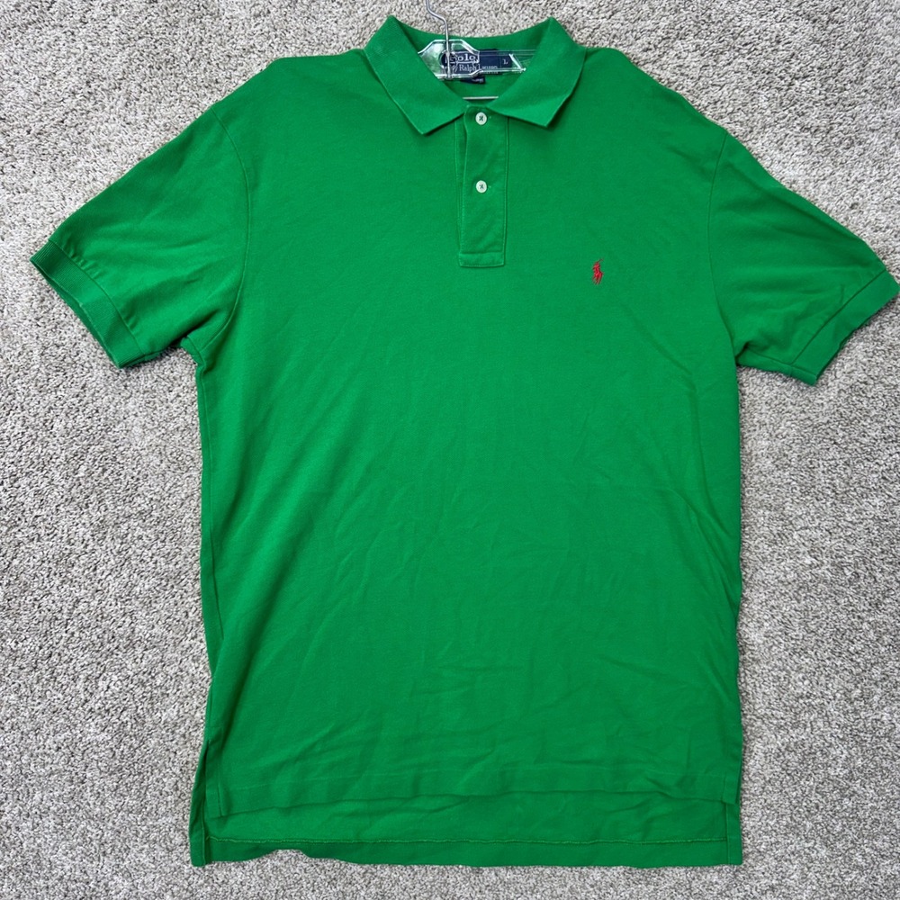 Polo Ralph Lauren Polo Shirt Mens L Classic Fit Green Red Pony Logo EUC